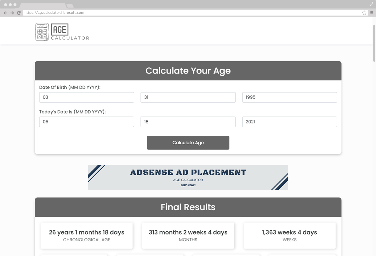 Age Calculator - Adsense Ready Web App