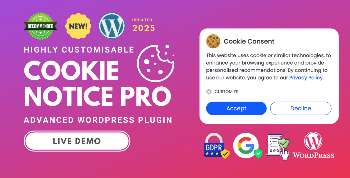 Cookie Notice Pro is a lightweight jQuery plugin